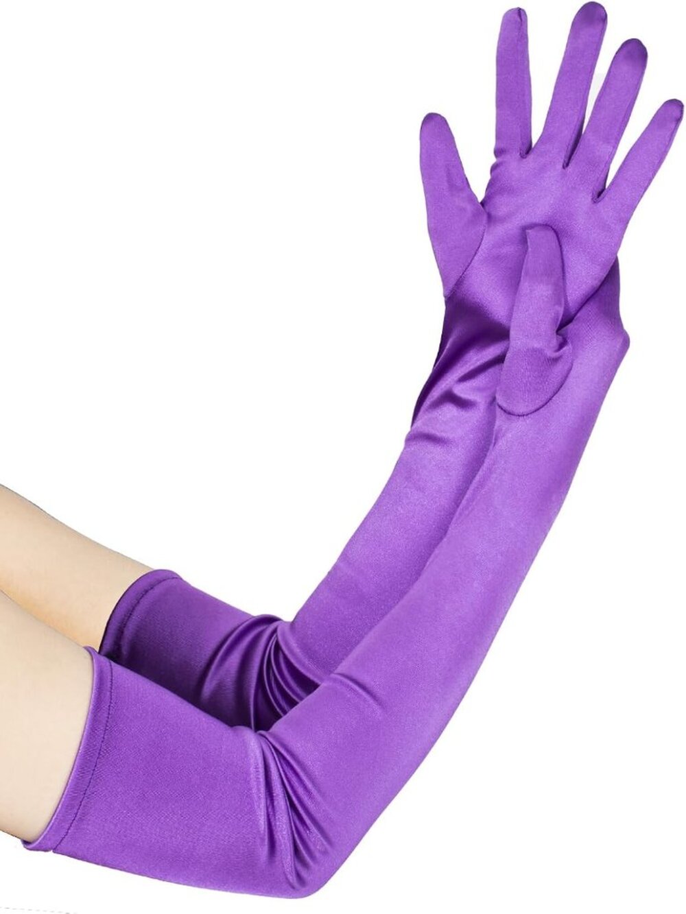 Women 22 Inch purple Satin Long Length Mitten Bridal Wedding Party Gloves